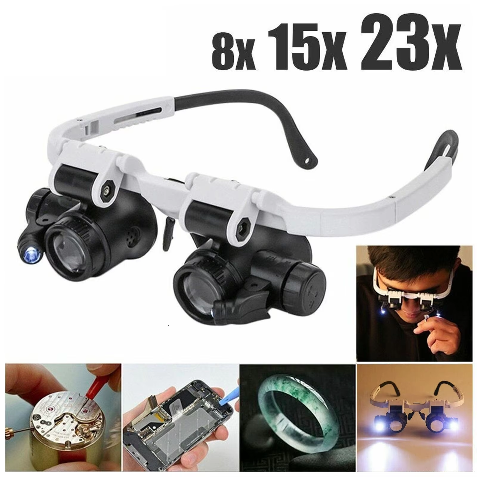 Electronics Repair Glasses - 2XLED Watch Jeweler Repair Magnifier Head-Mounted